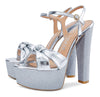 Aachcol Womens High Heel Platform Sandals Slingback Ankle Strap Bow-Knot Sandal Chunky Heel 5.9 Inches