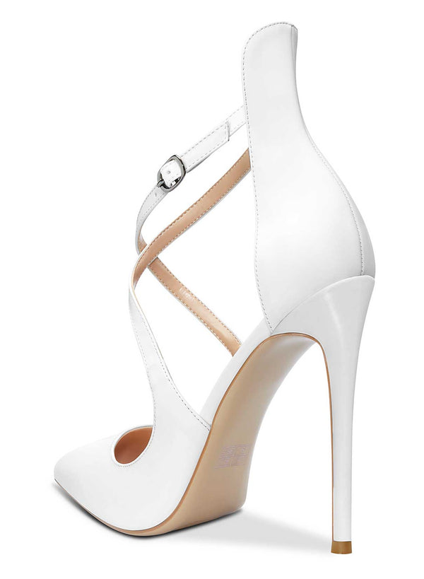 Aachcol Women's High Heels Cross Ankle Strap Pumps Pointed Toe 4.7" Inch Patent Heel Buckle