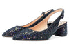 Aachcol Womens Chunky Block Heels Slingback Pumps Slip-on Pointy Toe 5CM Heel Glitter Sandals