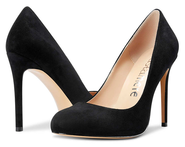 Aachcol Womens Round Toe High Heels Pumps Slip On Stilettos 10CM Heel Bling Suede