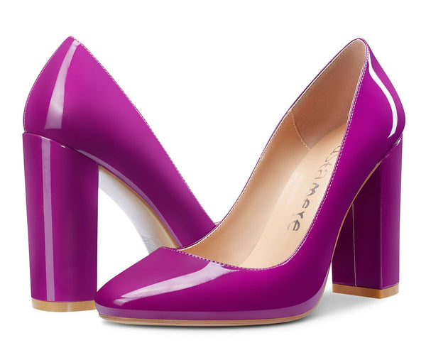 Aachcol Womens High Heels Round Toe Pumps Slip-on 10CM Chunky Block Heel Office