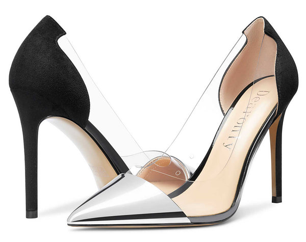 Aachcol Women's High Heels Transparent Clear Pumps Slip On Sexy Pointed Toe Stilettos 4" Inch Splicing Colorfull Heel