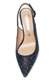 Aachcol Womens Chunky Block Heels Slingback Pumps Slip-on Pointy Toe 5CM Heel Glitter Sandals