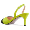 Aachcol Women Mid Heel Pointed Cap Toe Sandals Ankle Strap Slingback Buckle Patchwork Wedding Party Cute Basic Classic 2.6 Inches Heels Lime Green
