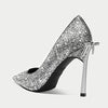 Aachcol Gretta Glitter High Heels with Butterfly Bow, Elegant 3.3Inches Metallic Stiletto and Pointed Toe Design for Women Silver