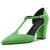 Aachcol Womens Pumps T-Strap Pointed Closed Toe Block Chunky High Heel Ankle Strap Sandals Suede Dress Shoes Bridal Wedding Shopping Light Green 3 Inch