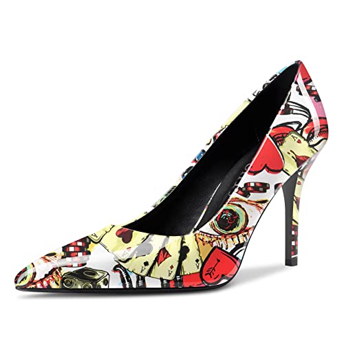 Aachcol Womens Pumps Pointed Toe Slip On Stiletto High Heel Patent Dress Shoes Office Multicolor 3.5 Inch