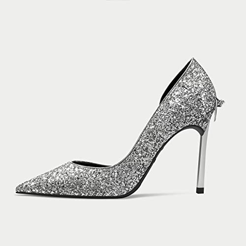 Aachcol Gretta Glitter High Heels with Butterfly Bow, Elegant 3.3Inches Metallic Stiletto and Pointed Toe Design for Women Silver