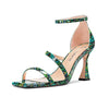 Aachcol Women High Heel Open Toe Sandals Ankle Strap Gladiator Wedding Prom Dress 3.3 Inches Heels Green Pattern
