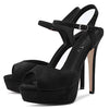 Aachcol Womens Platform Sandals Peep Open Toe Ankle Strap Stiletto High Heel Suede Dress Shoes Bridal Wedding Black 5 Inch