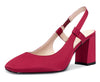 Aachcol Womens Slingback Chunky Heels Pumps Comfortable Leather Square-Toe Block Mid-Heels Office Classic Shoes 7.5 cm Heel