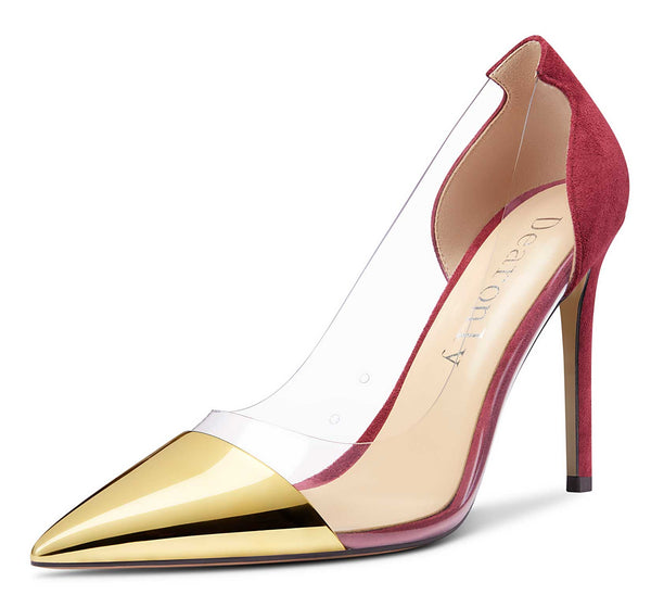 Aachcol Women's High Heels Transparent Clear Pumps Slip On Sexy Pointed Toe Stilettos 4" Inch Splicing Colorfull Heel