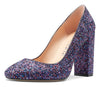 Aachcol Womens High Heels Round Toe Pumps Slip-on 10CM Chunky Block Heel Office
