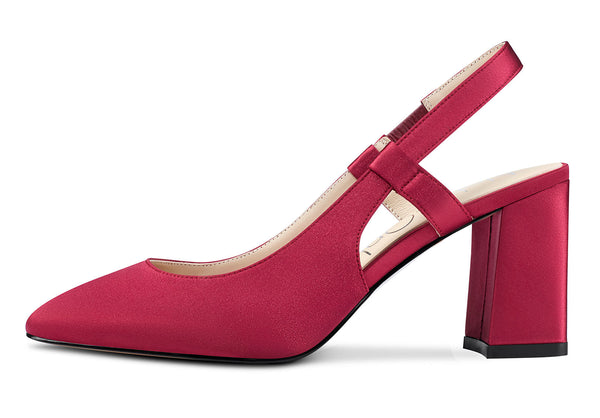 Aachcol Womens Slingback Chunky Heels Pumps Comfortable Leather Square-Toe Block Mid-Heels Office Classic Shoes 7.5 cm Heel