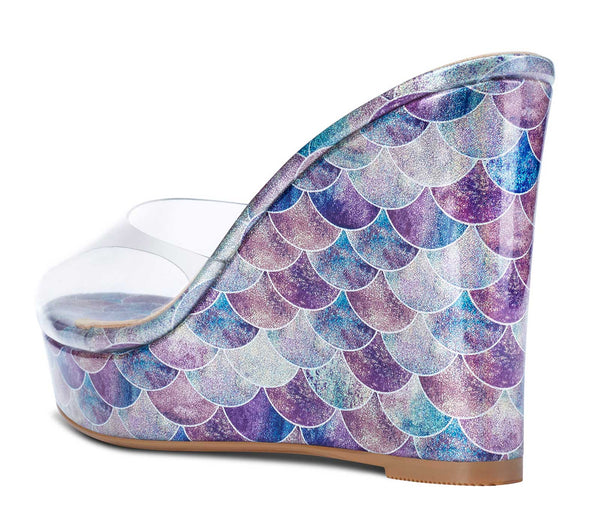 Aachcol Womens High Heels Platform Wedge Sandals Clear Transparent Comfortable Slippers Leather Lining Slip-on Office Shoes 10CM Heel