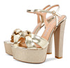 Aachcol Womens High Heel Platform Sandals Slingback Ankle Strap Bow-Knot Sandal Chunky Heel 5.9 Inches