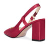 Aachcol Womens Slingback Chunky Heels Pumps Comfortable Leather Square-Toe Block Mid-Heels Office Classic Shoes 7.5 cm Heel