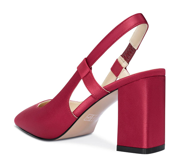 Aachcol Womens Slingback Chunky Heels Pumps Comfortable Leather Square-Toe Block Mid-Heels Office Classic Shoes 7.5 cm Heel
