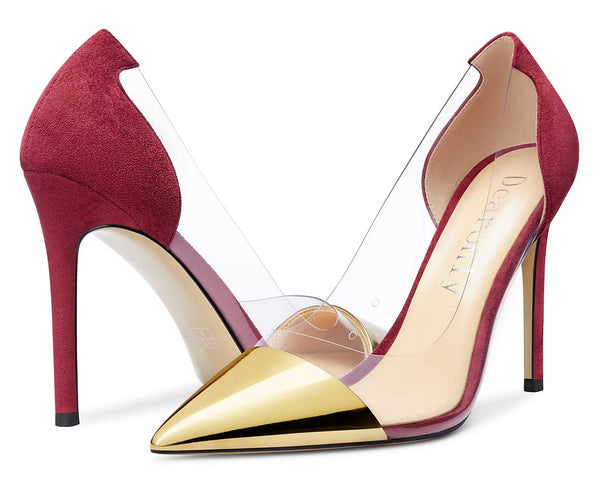 Aachcol Women's High Heels Transparent Clear Pumps Slip On Sexy Pointed Toe Stilettos 4" Inch Splicing Colorfull Heel