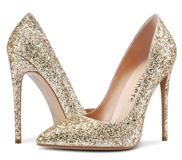 CASTAMERE Womens Sky High Heels Basic Pumps Pointed Toe Stilettos 12CM Heel Glitter Shoes
