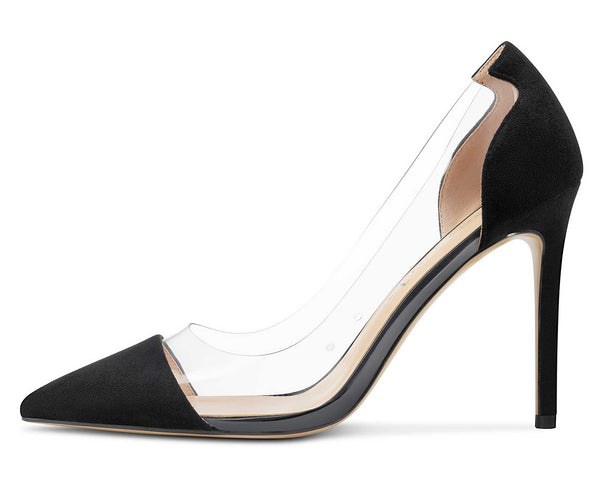 Aachcol Women's High Heels Transparent Clear Pumps Slip On Sexy Pointed Toe Stilettos 4" Inch Suede Heel