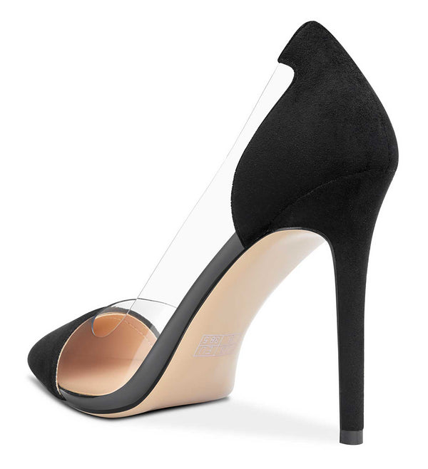 Aachcol Women's High Heels Transparent Clear Pumps Slip On Sexy Pointed Toe Stilettos 4" Inch Suede Heel