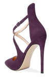 Aachcol Women's High Heels Cross Ankle Strap Pumps Pointed Toe 4.7" Inch Suede Heel Buckle