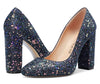 Aachcol Womens High Heels Round Toe Pumps Slip-on 10CM Chunky Block Heel Office