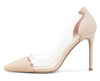 Aachcol Women's High Heels Transparent Clear Pumps Slip On Sexy Pointed Toe Stilettos 4" Inch Suede Heel