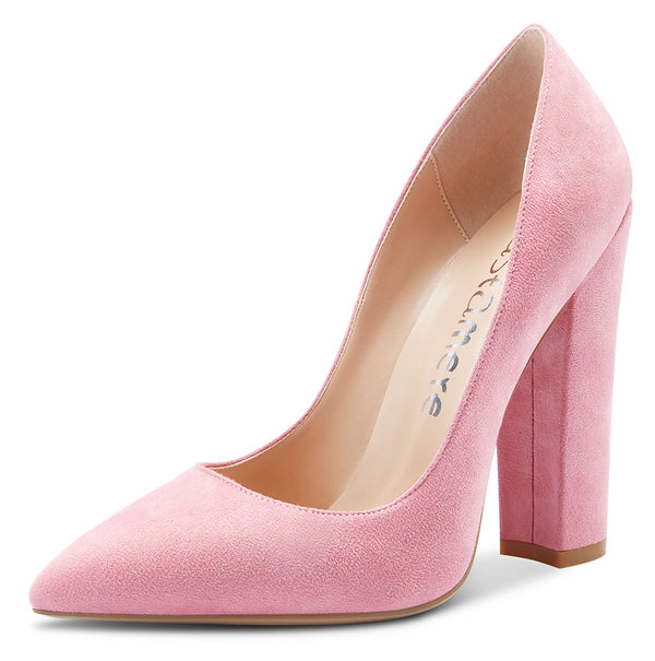 CASTAMERE Womens Sky High Block Heels Pumps Pointed Toe Slip-on 4.7 Inch Heels Suede Shoes