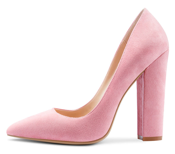 CASTAMERE Womens Sky High Block Heels Pumps Pointed Toe Slip-on 4.7 Inch Heels Suede Shoes