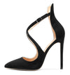 Aachcol Women's High Heels Cross Ankle Strap Pumps Pointed Toe 4.7" Inch Suede Heel Buckle