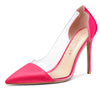 Aachcol Women's High Heels Transparent Clear Pumps Slip On Sexy Pointed Toe Stilettos 4" Inch Red Colorfull Patent Heel