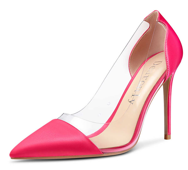 Aachcol Women's High Heels Transparent Clear Pumps Slip On Sexy Pointed Toe Stilettos 4" Inch Red Colorfull Patent Heel