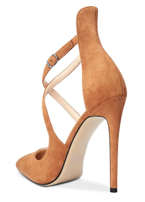 Aachcol Women's High Heels Cross Ankle Strap Pumps Pointed Toe 4.7" Inch Suede Heel Buckle