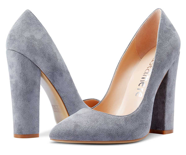 CASTAMERE Womens Sky High Block Heels Pumps Pointed Toe Slip-on 4.7 Inch Heels Suede Shoes