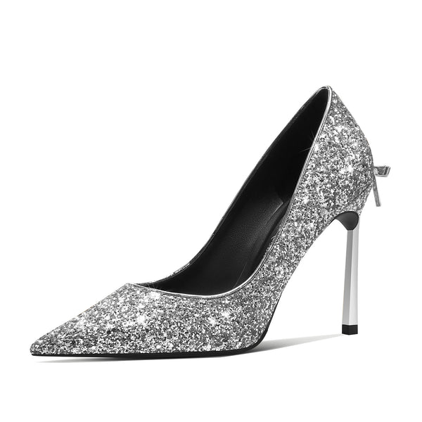 Aachcol Women Stiletto High Heel Close Pointed Toe Slip-on Pumps Bow-Knot Wedding Party Sexy Dress Classic Shoes