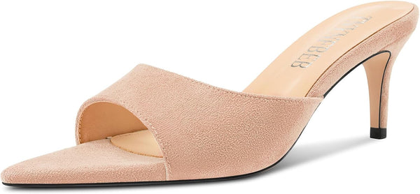 Aachcol Womens Mid Heel Pointed Toe Sandals Mules Shoes Slip-on Slingback Prom Party Dress Basic Classic Summer 2.6 Inches Heels