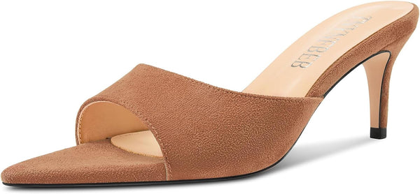 Aachcol Womens Mid Heel Pointed Toe Sandals Mules Shoes Slip-on Slingback Prom Party Dress Basic Classic Summer 2.6 Inches Heels