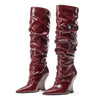 Aachcol Women's Slouchy Wedge Boots | Pointed Toe Knee High Boots