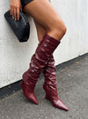 Aachcol Women's Slouchy Wedge Boots | Pointed Toe Knee High Boots