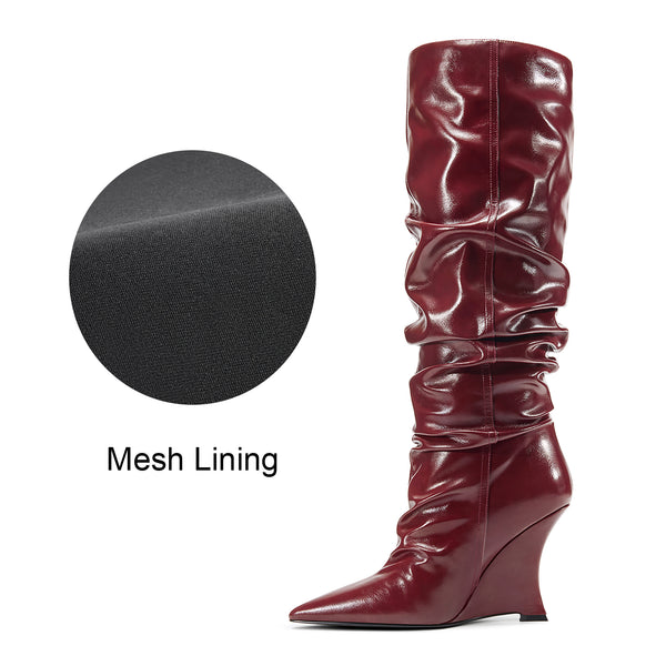 Aachcol Women's Slouchy Wedge Boots | Pointed Toe Knee High Boots
