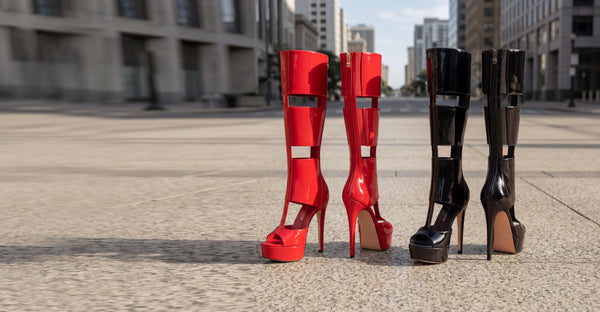 Aachcol Women's Cut-Out Platform Stiletto Boots | Patent Leather Tall Heels