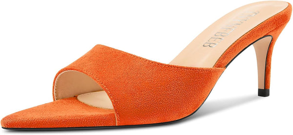 Aachcol Womens Mid Heel Pointed Toe Sandals Mules Shoes Slip-on Slingback Prom Party Dress Basic Classic Summer 2.6 Inches Heels