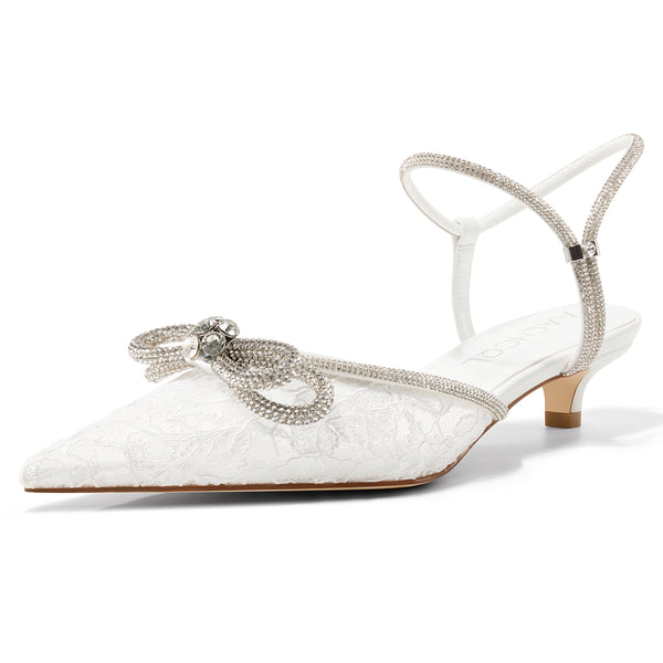 Aachcol Women's Rhinestone Bow Slingback Heels | Elegant Bridal Wedding Shoes