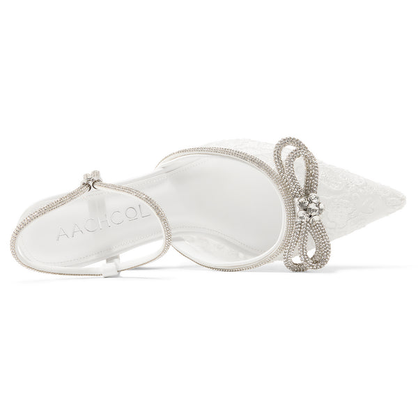 Aachcol Women's Rhinestone Bow Slingback Heels | Elegant Bridal Wedding Shoes