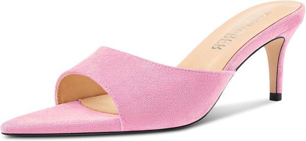 Aachcol Womens Mid Heel Pointed Toe Sandals Mules Shoes Slip-on Slingback Prom Party Dress Basic Classic Summer 2.6 Inches Heels
