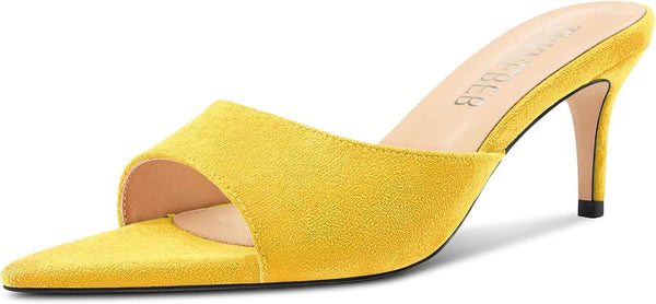 Aachcol Womens Mid Heel Pointed Toe Sandals Mules Shoes Slip-on Slingback Prom Party Dress Basic Classic Summer 2.6 Inches Heels