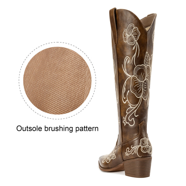 Aachcol Brown floral embroidered Western boot, view 5