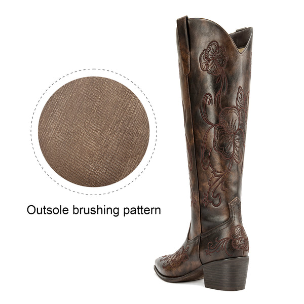 Aachcol Dark Brown floral embroidered Western boot, view 5